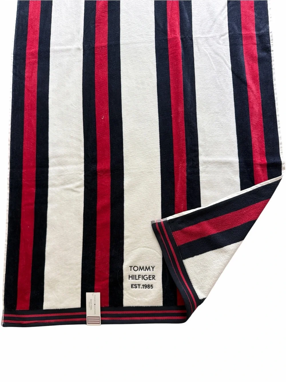 Tommy Hilfiger Chelsea Red Double Sided Stripe Oversize Beach Towel 36x72 Cotton